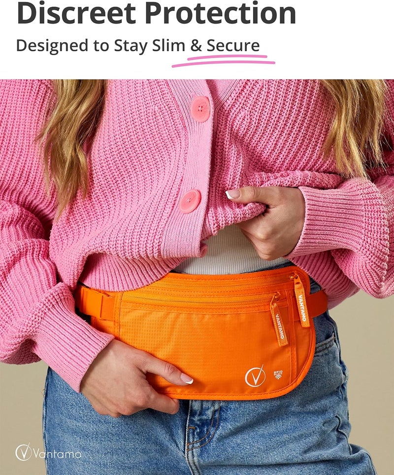 Vantamo Money Belt with RFID For Men & Women, Hidden Passport Holder for Travel, 2 Compartment Travel Fanny Pack for Women Anti Theft - Image 2